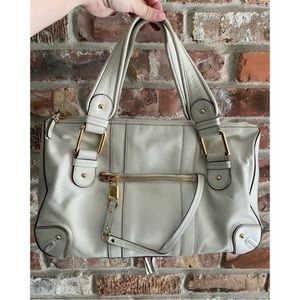 Marc Jacobs Leather Expandable Satchel Handbag Ivory Gold Vintage